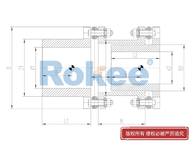 RLAR单轴套反装金属膜片联轴器,球磨机膜片挠性联轴器生产厂家,Rokee